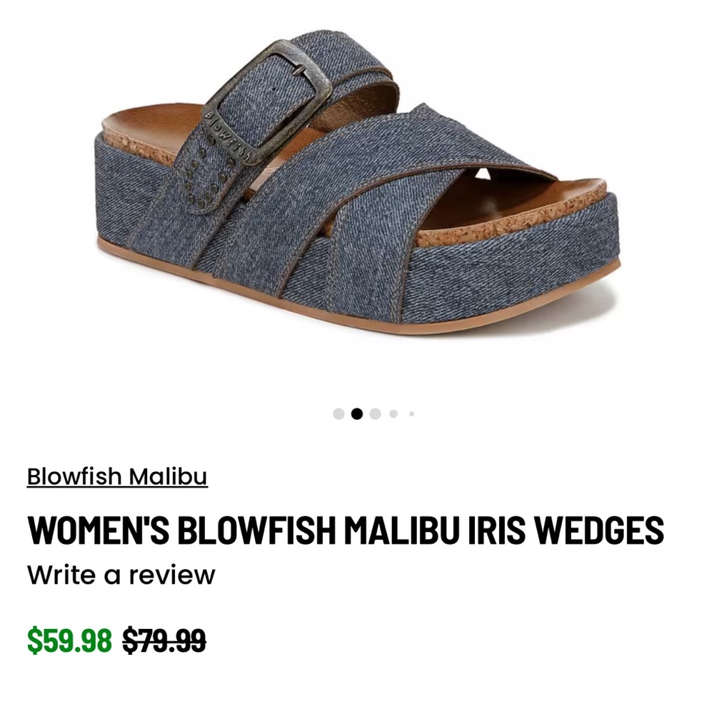 Blowfish Blue Denim Buckle Wedge Sandals 9 NWOT